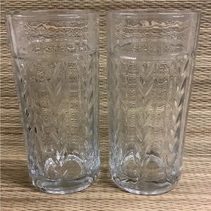2 Vintage Anchor Hocking Clear Laurel Leaf Tall Drinking Glasses